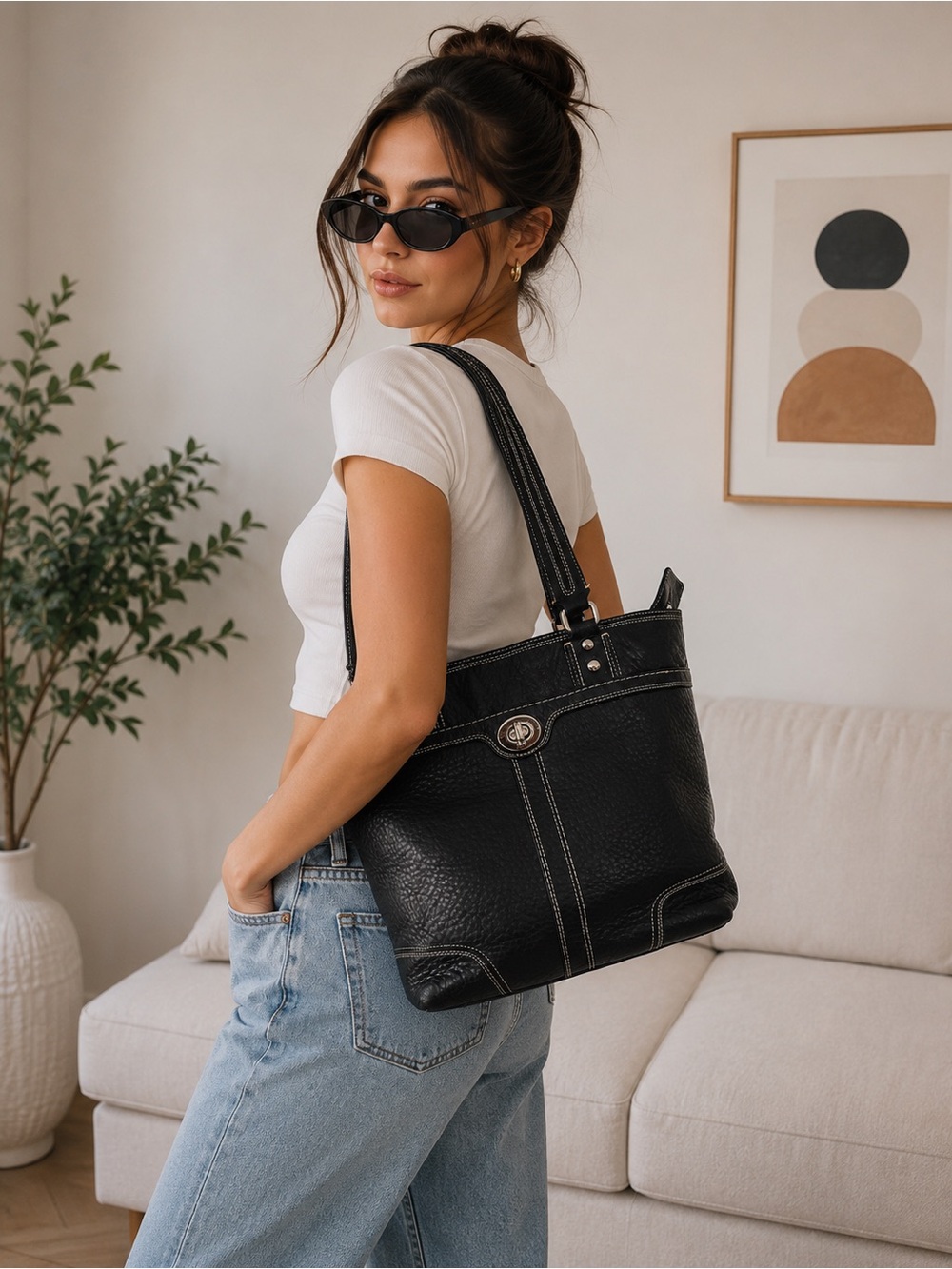Vintage Y2K COACH #0983 Black Leather Shoulder Bag